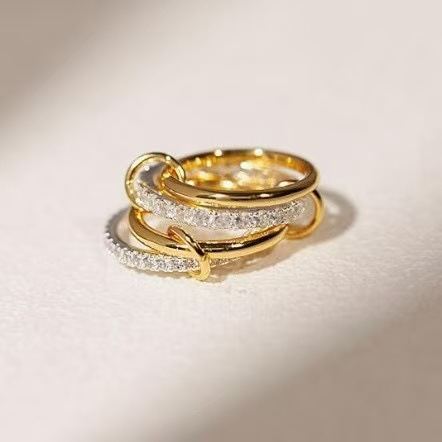 Stacked Diamond Ring 18K Gold & Silver Dual-Tone Band