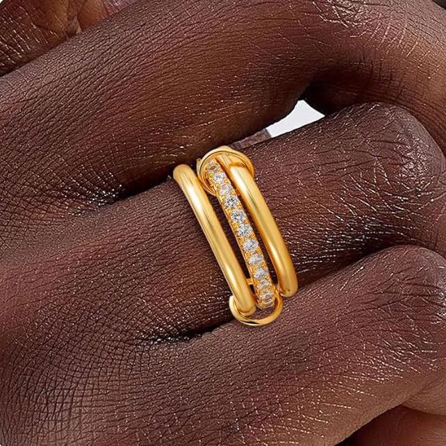 Stacked Diamond Ring 18K Gold & Silver Dual-Tone Band