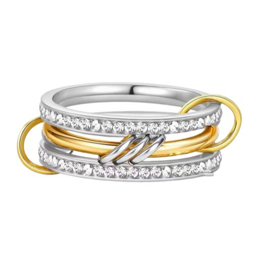 Stacked Diamond Ring 18K Gold & Silver Dual-Tone Band