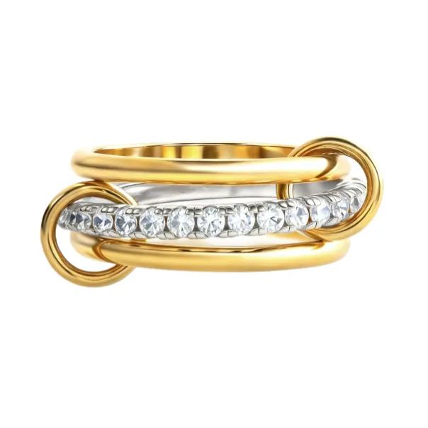 Stacked Diamond Ring 18K Gold & Silver Dual-Tone Band