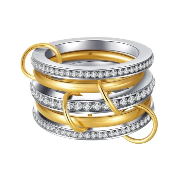 Stacked Diamond Ring 18K Gold & Silver Dual-Tone Band