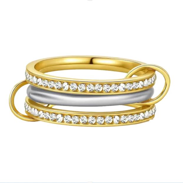 Stacked Diamond Ring 18K Gold & Silver Dual-Tone Band
