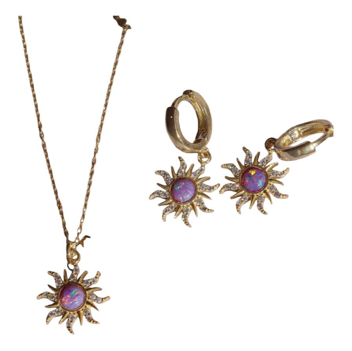 Vintage Dopamine Sun Opal Pendant Necklace & Earring Set