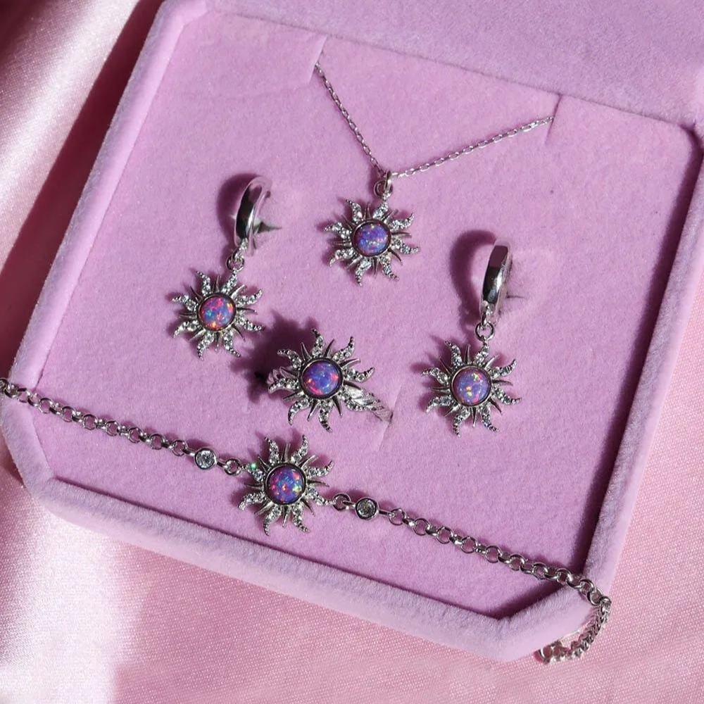 Vintage Dopamine Sun Opal Pendant Necklace & Earring Set