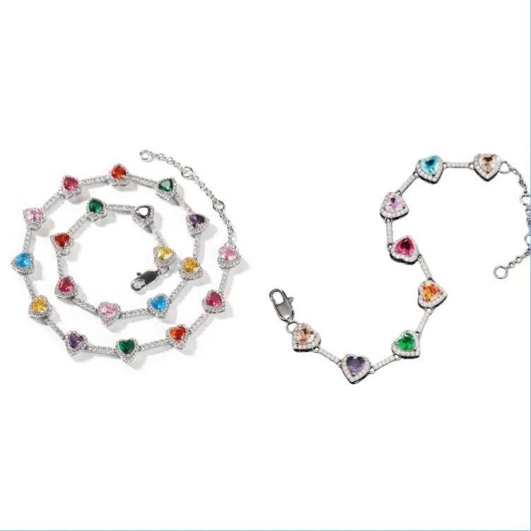 18K Gold Heart Zircon Necklace & Bracelet Set for Women – Vintage Luxury Elegant Choker