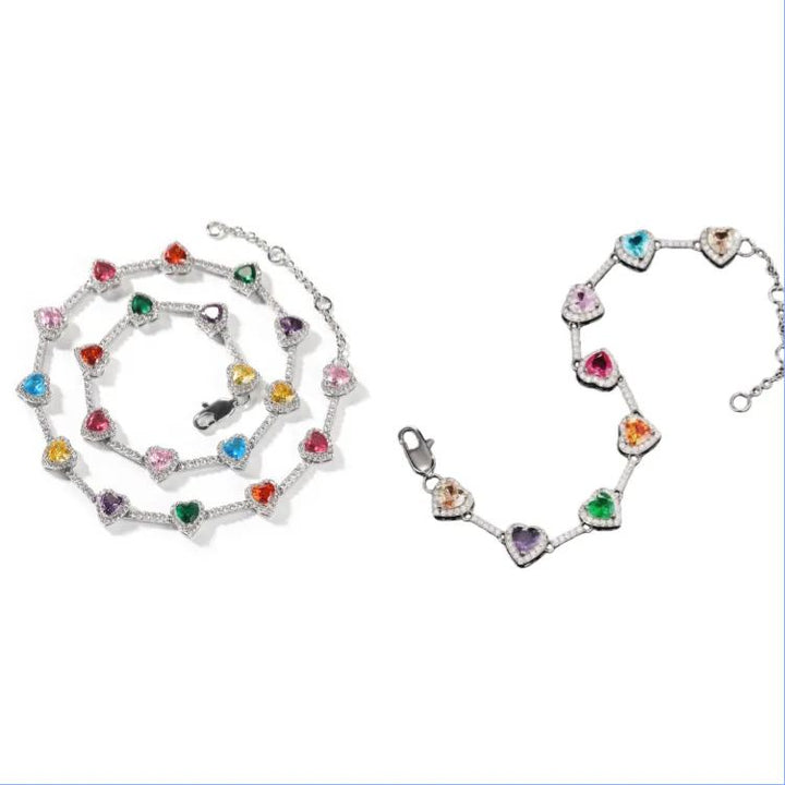 18K Gold Heart Zircon Necklace & Bracelet Set for Women – Vintage Luxury Elegant Choker