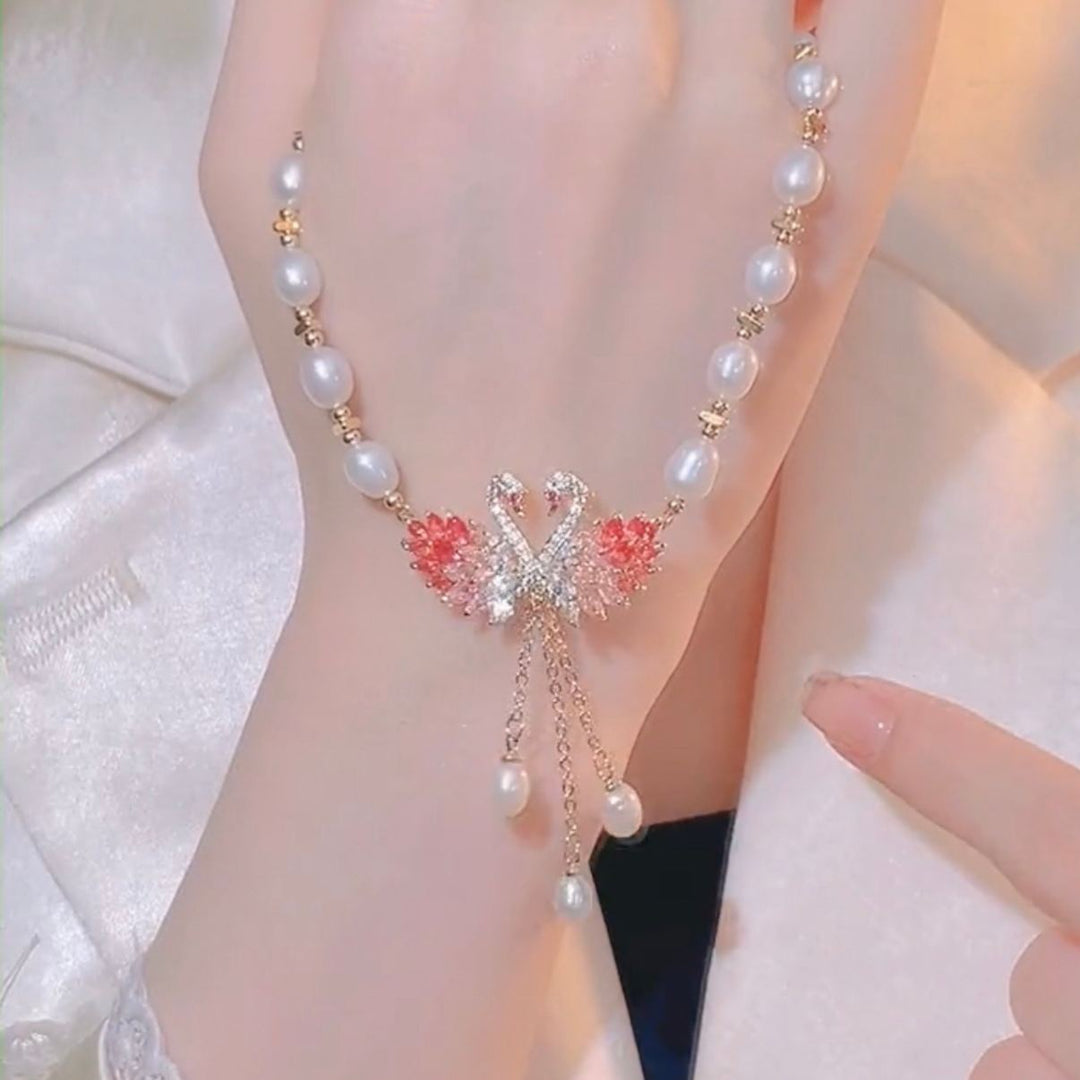 Long Sweater Chain Swan Pearl Necklace for Women