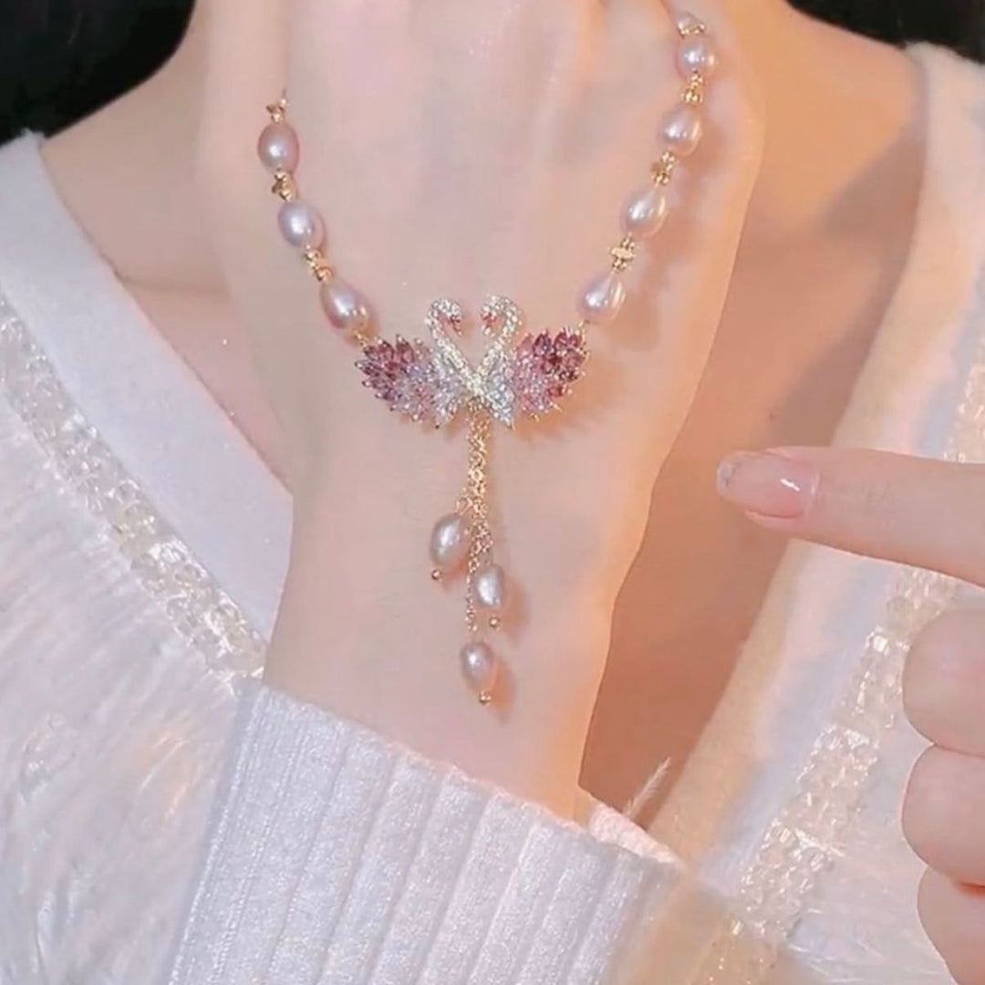Long Sweater Chain Swan Pearl Necklace for Women