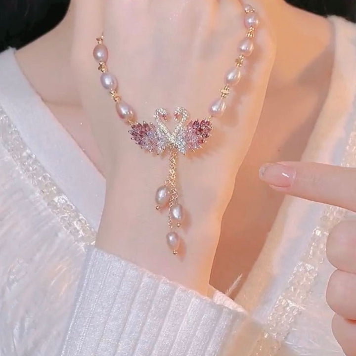 Long Sweater Chain Swan Pearl Necklace for Women