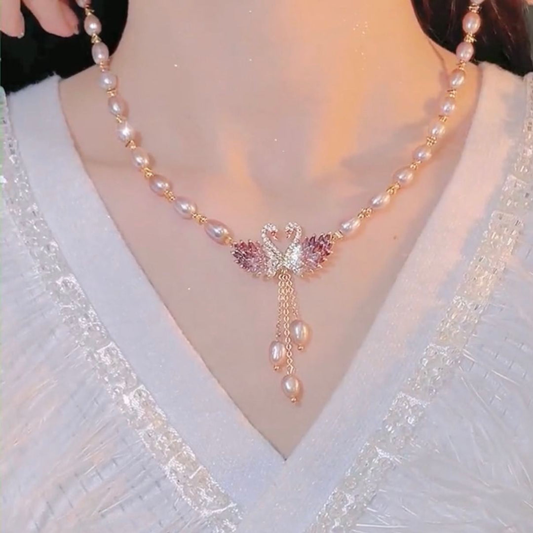 Long Sweater Chain Swan Pearl Necklace for Women