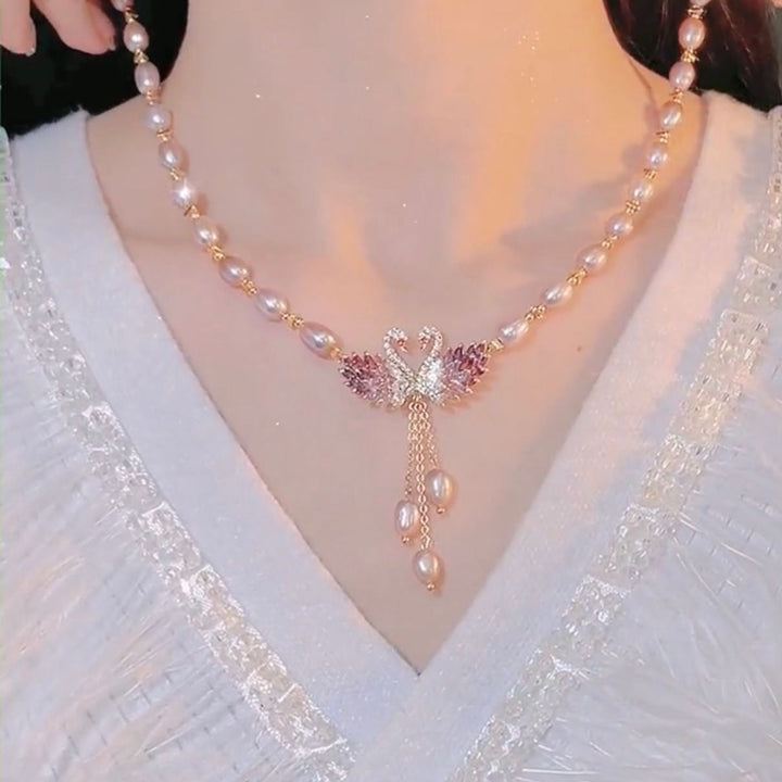Long Sweater Chain Swan Pearl Necklace for Women