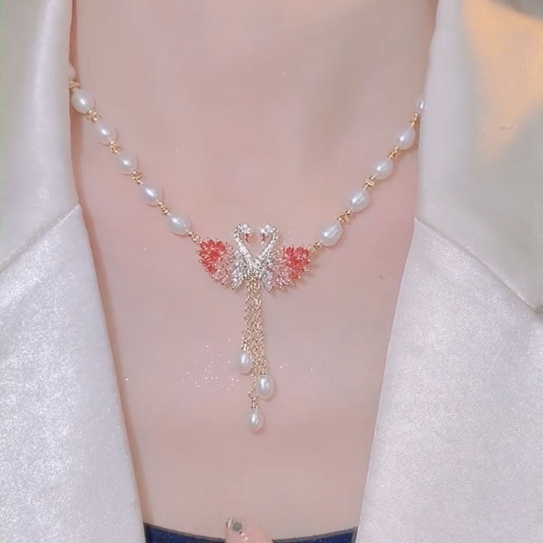 Long Sweater Chain Swan Pearl Necklace for Women