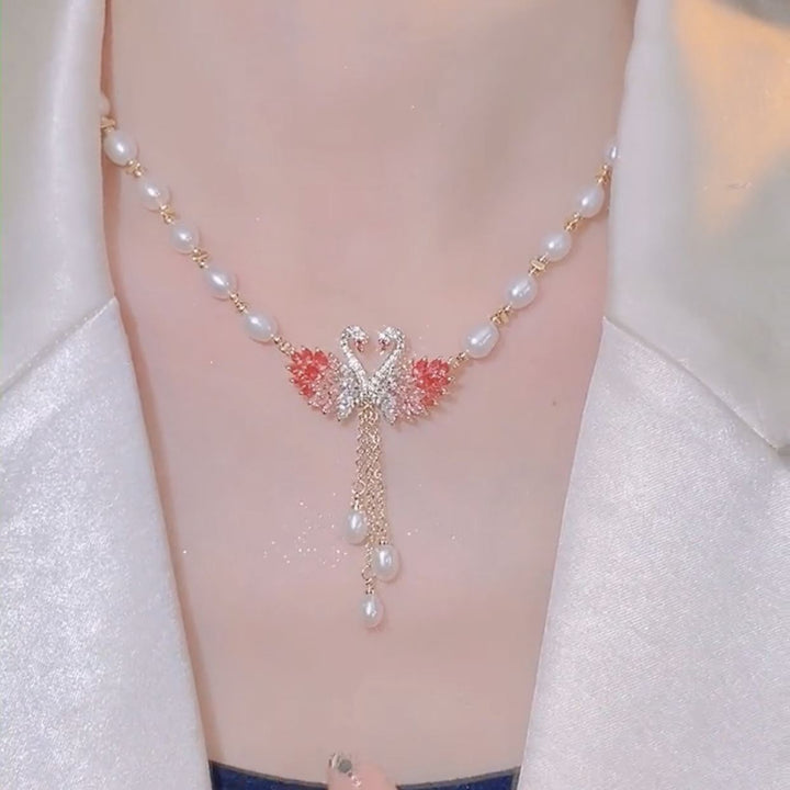 Long Sweater Chain Swan Pearl Necklace for Women