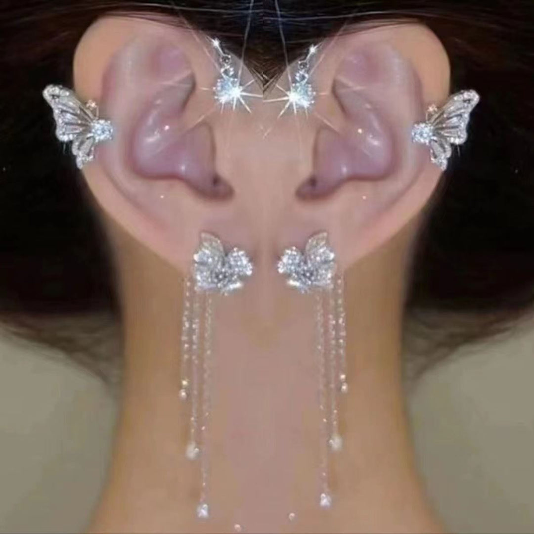 Luxury Rhinestone Butterfly Tassel Ear Cuff
