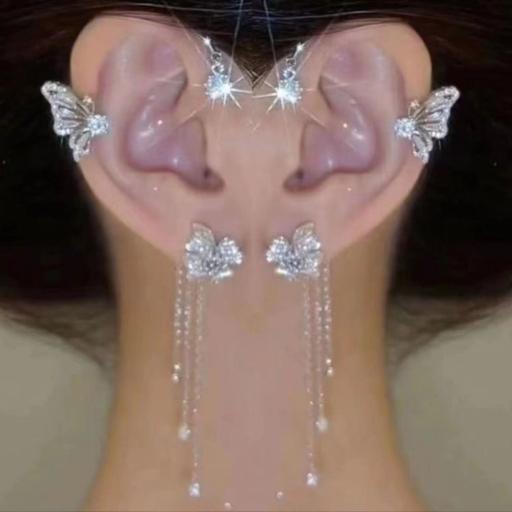 Luxury Rhinestone Butterfly Tassel Ear Cuff