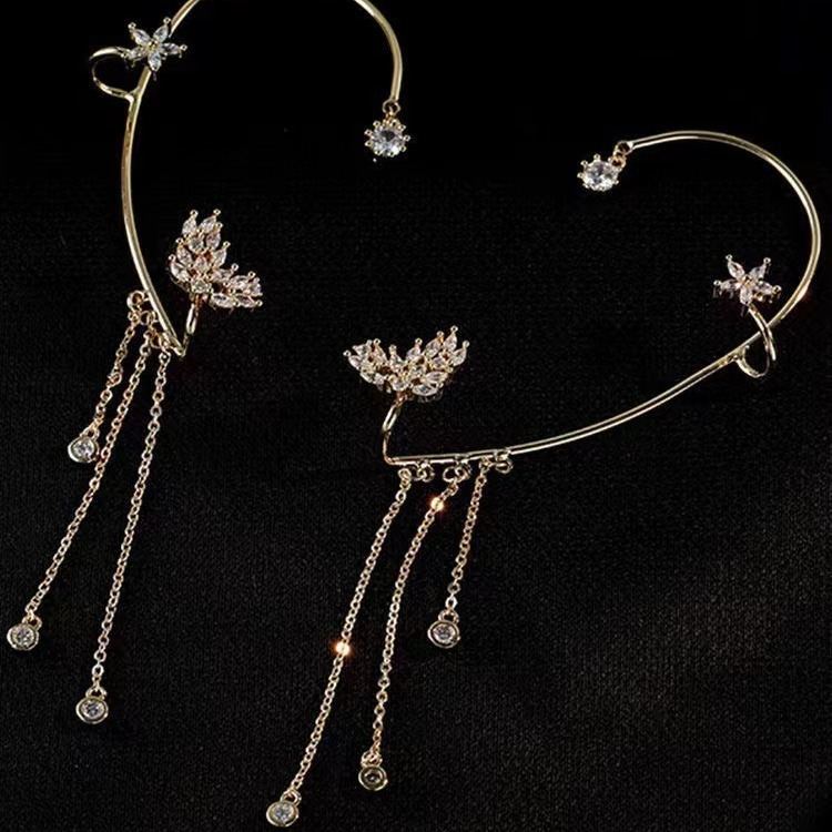 Luxury Rhinestone Butterfly Tassel Ear Cuff