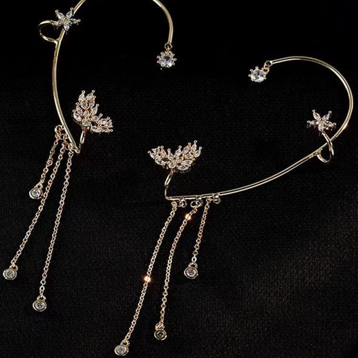 Luxury Rhinestone Butterfly Tassel Ear Cuff