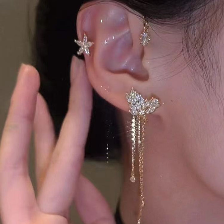 Luxury Rhinestone Butterfly Tassel Ear Cuff