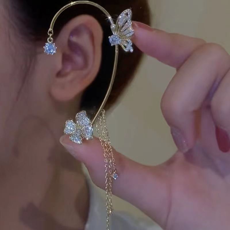 Luxury Rhinestone Butterfly Tassel Ear Cuff