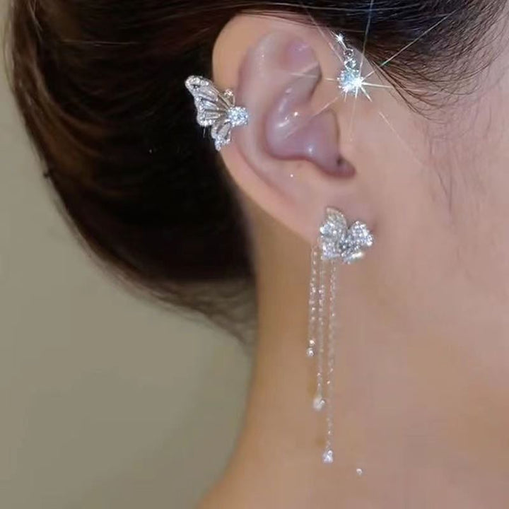 Luxury Rhinestone Butterfly Tassel Ear Cuff