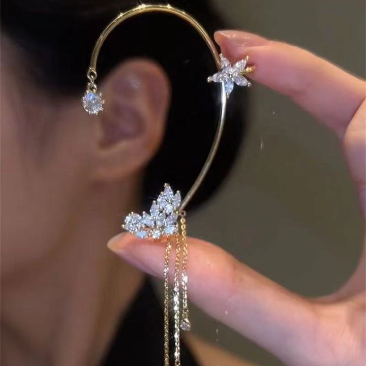 Luxury Rhinestone Butterfly Tassel Ear Cuff