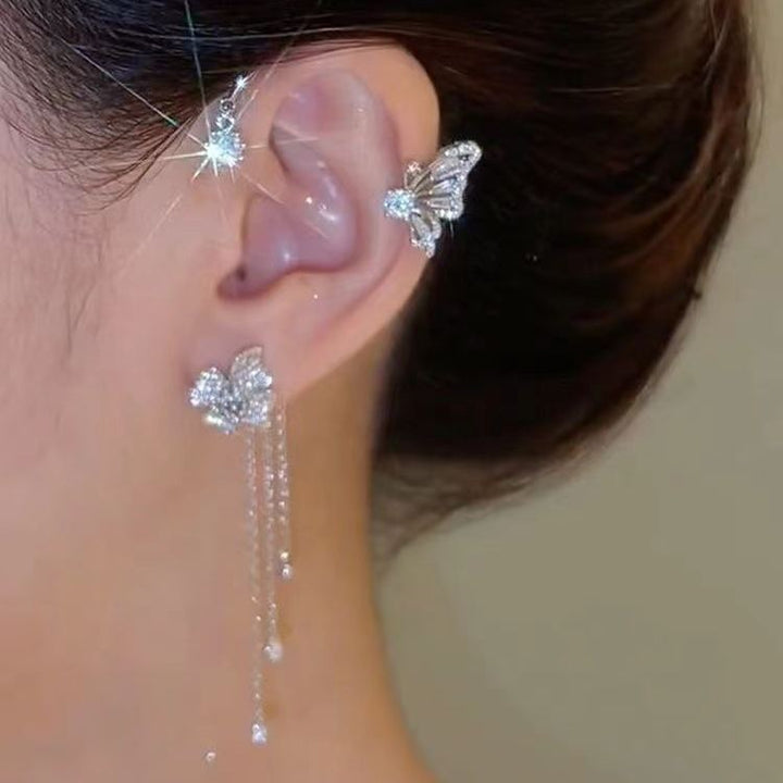 Luxury Rhinestone Butterfly Tassel Ear Cuff