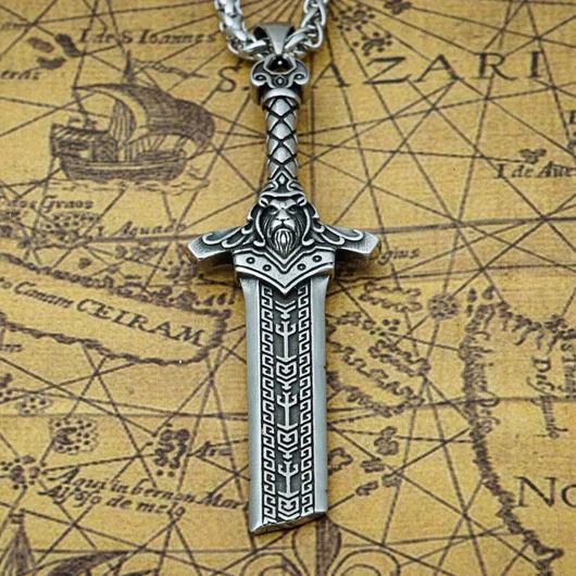 Vintage Viking Broken Sword Pendant Necklace in Thai Silver