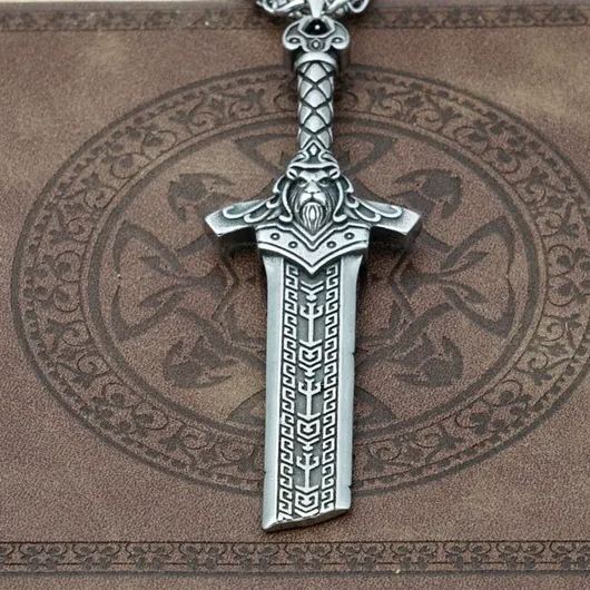 Vintage Viking Broken Sword Pendant Necklace in Thai Silver