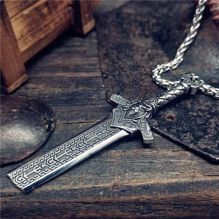 Vintage Viking Broken Sword Pendant Necklace in Thai Silver