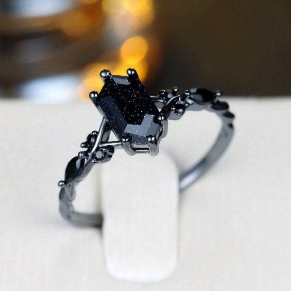 Black Hexagonal Cut Cubic Zirconia Engagement Ring