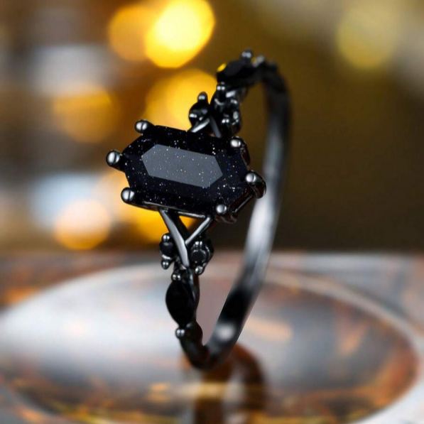 Black Hexagonal Cut Cubic Zirconia Engagement Ring