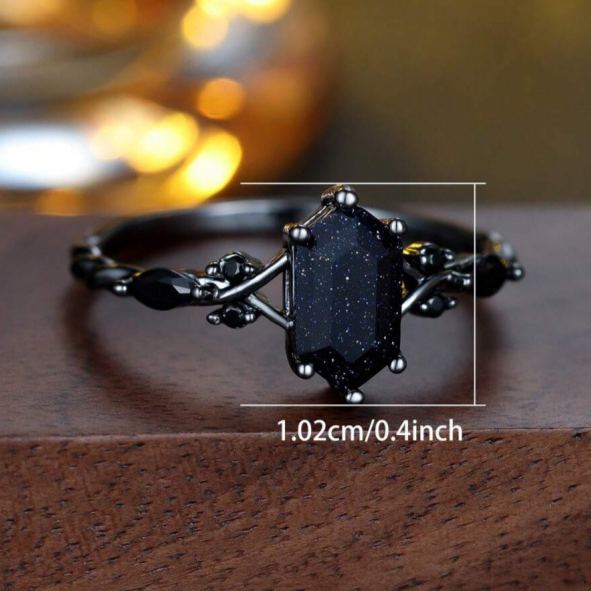 Black Hexagonal Cut Cubic Zirconia Engagement Ring