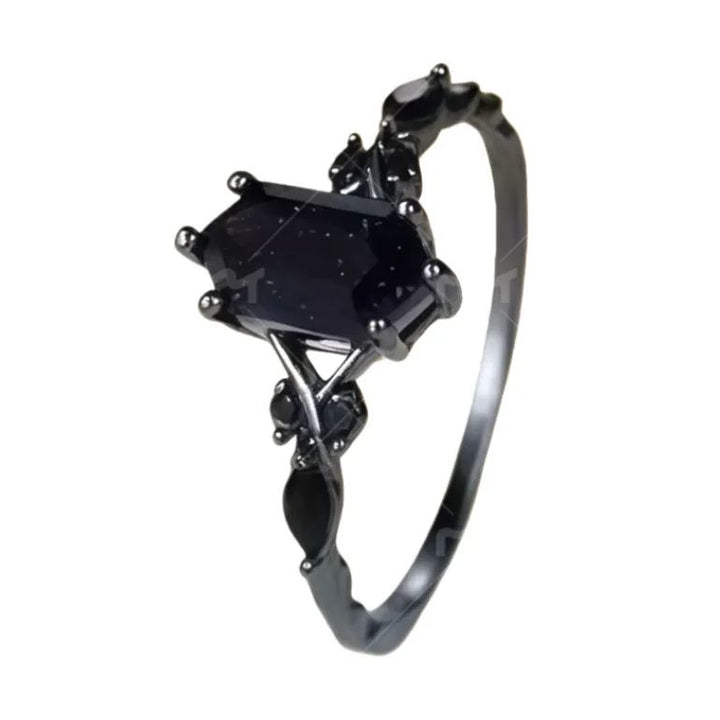 Black Hexagonal Cut Cubic Zirconia Engagement Ring