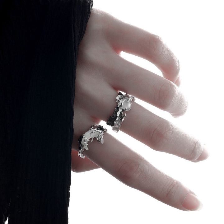 Goth Black & Silver & Moon Adjustable Couple Rings