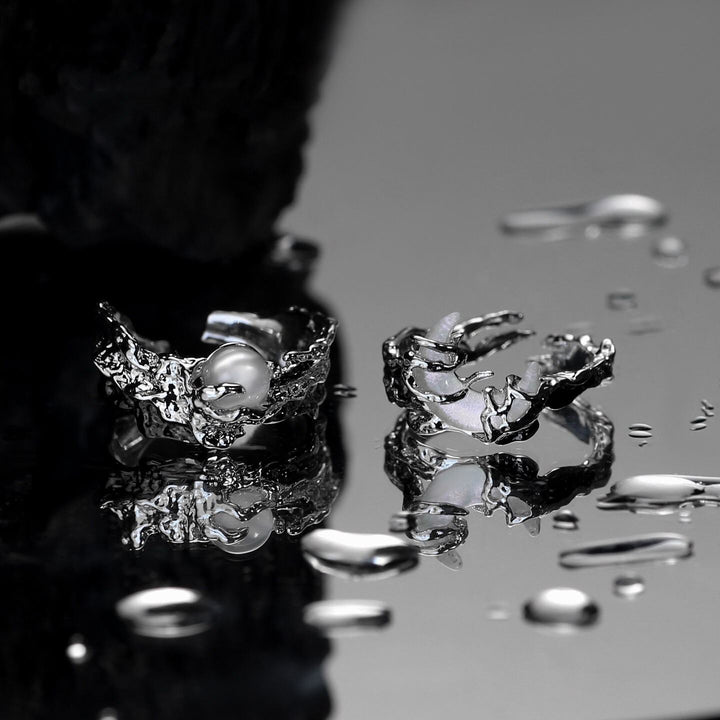 Goth Black & Silver & Moon Adjustable Couple Rings
