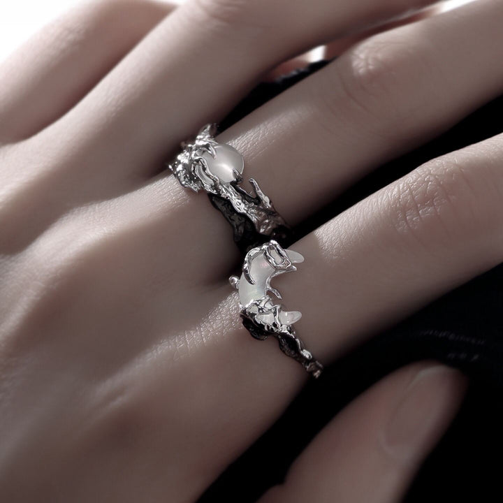 Goth Black & Silver & Moon Adjustable Couple Rings