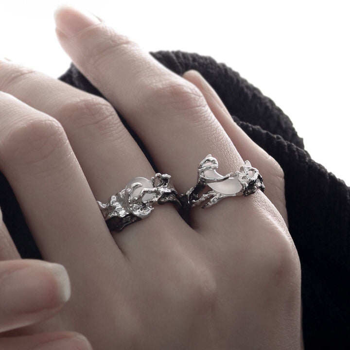 Goth Black & Silver & Moon Adjustable Couple Rings