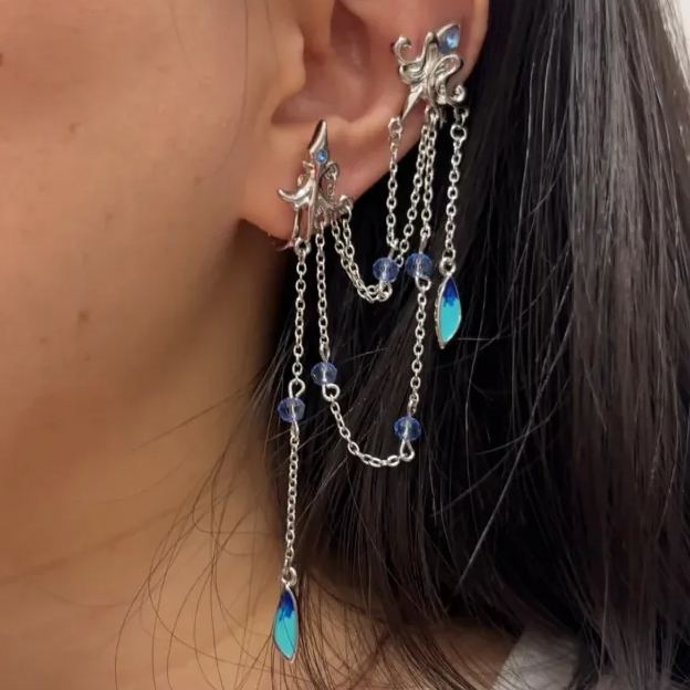 S925 Silver Asymmetric Peacock Earrings