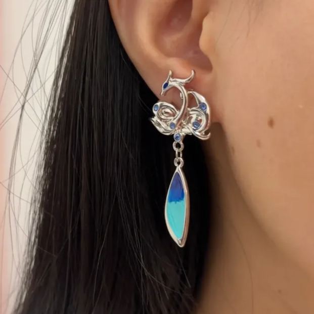 S925 Silver Asymmetric Peacock Earrings