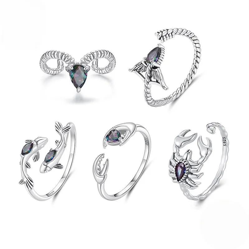 S925 Silver Adjustable Zodiac Ring