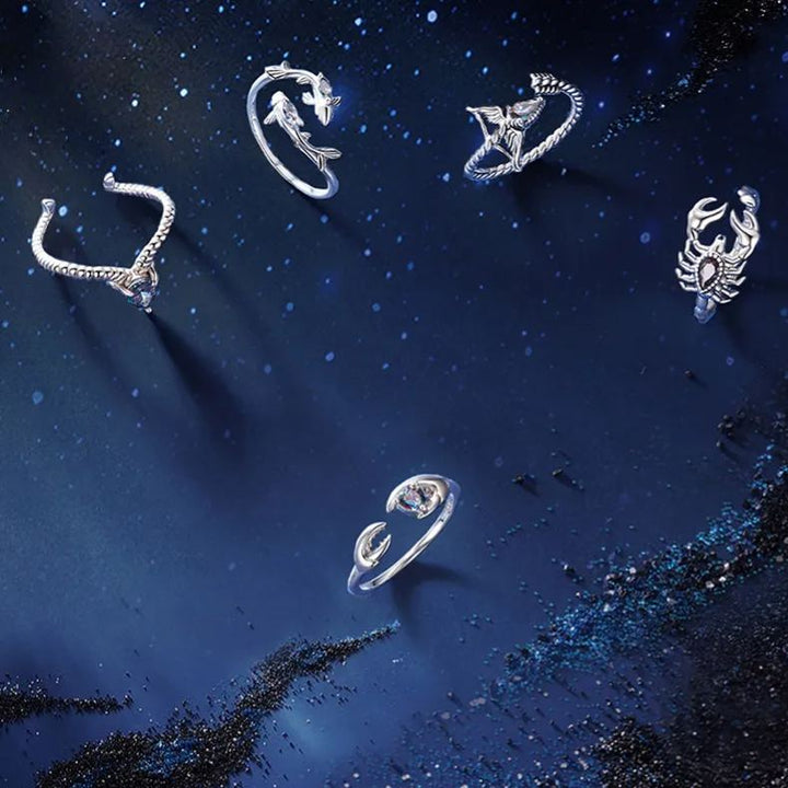S925 Silver Adjustable Zodiac Ring