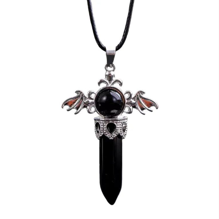 Natural Stone Angel Wand Crystal Pendant Necklace