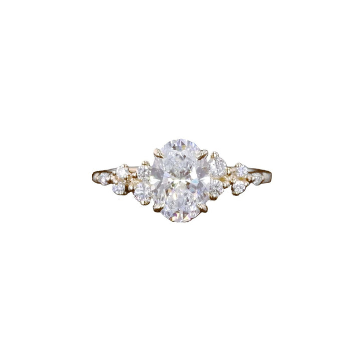 Unique SnowDrift Oval Moissanite Engagement Ring for Women, 18K Gold