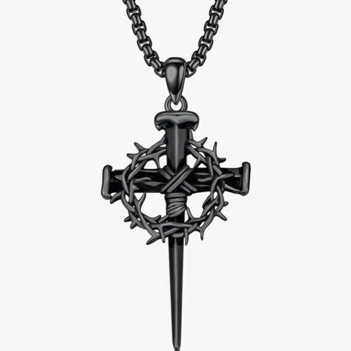 Gothic Thorned Cross Necklace – Vintage Floral Halo Pendant