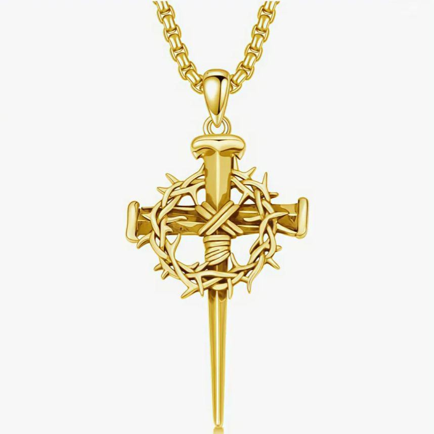 Gothic Thorned Cross Necklace – Vintage Floral Halo Pendant