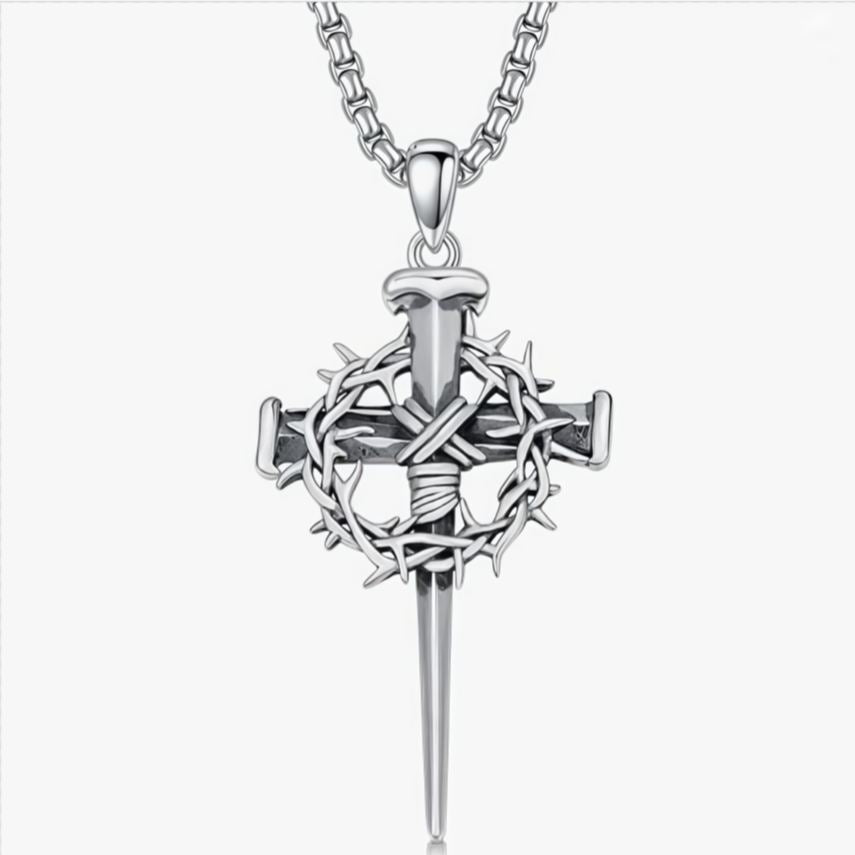 Gothic Thorned Cross Necklace – Vintage Floral Halo Pendant