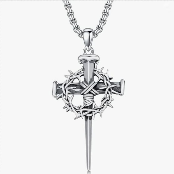 Gothic Thorned Cross Necklace – Vintage Floral Halo Pendant
