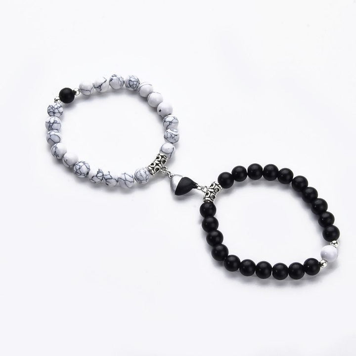 Magnetic Heart Couple Bracelets with Agate Beads – Purple Love Stone Gift Set
