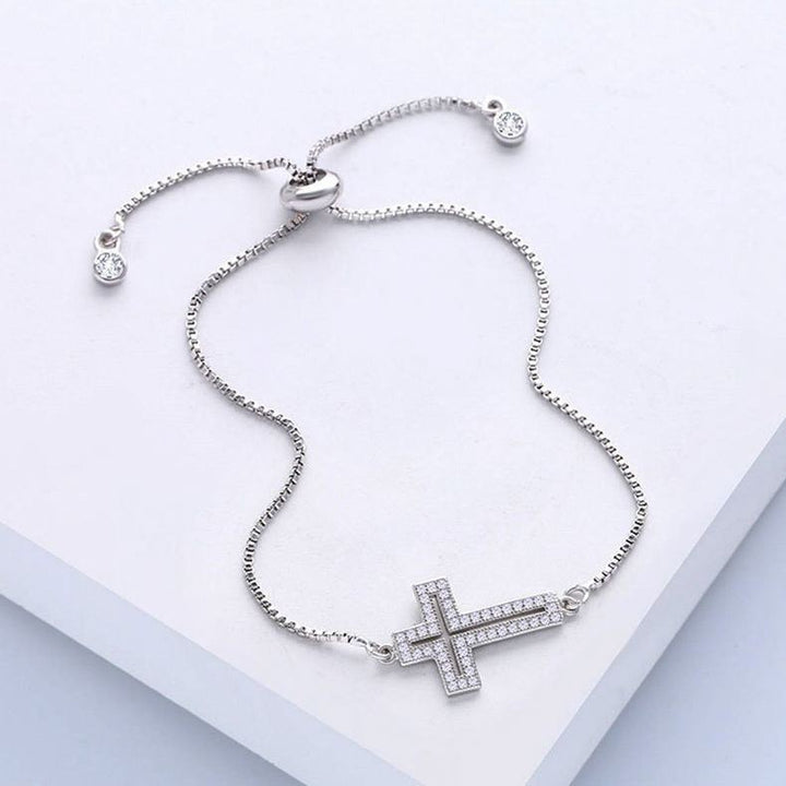 Openwork cross zircon micro-pave bracelet, waterproof and hypoallergenic jewelry for women.