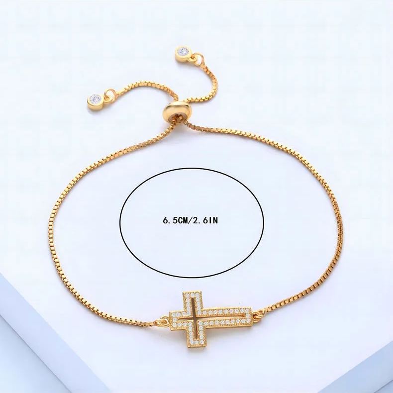 Openwork cross zircon micro-pave bracelet, waterproof and hypoallergenic jewelry for women.